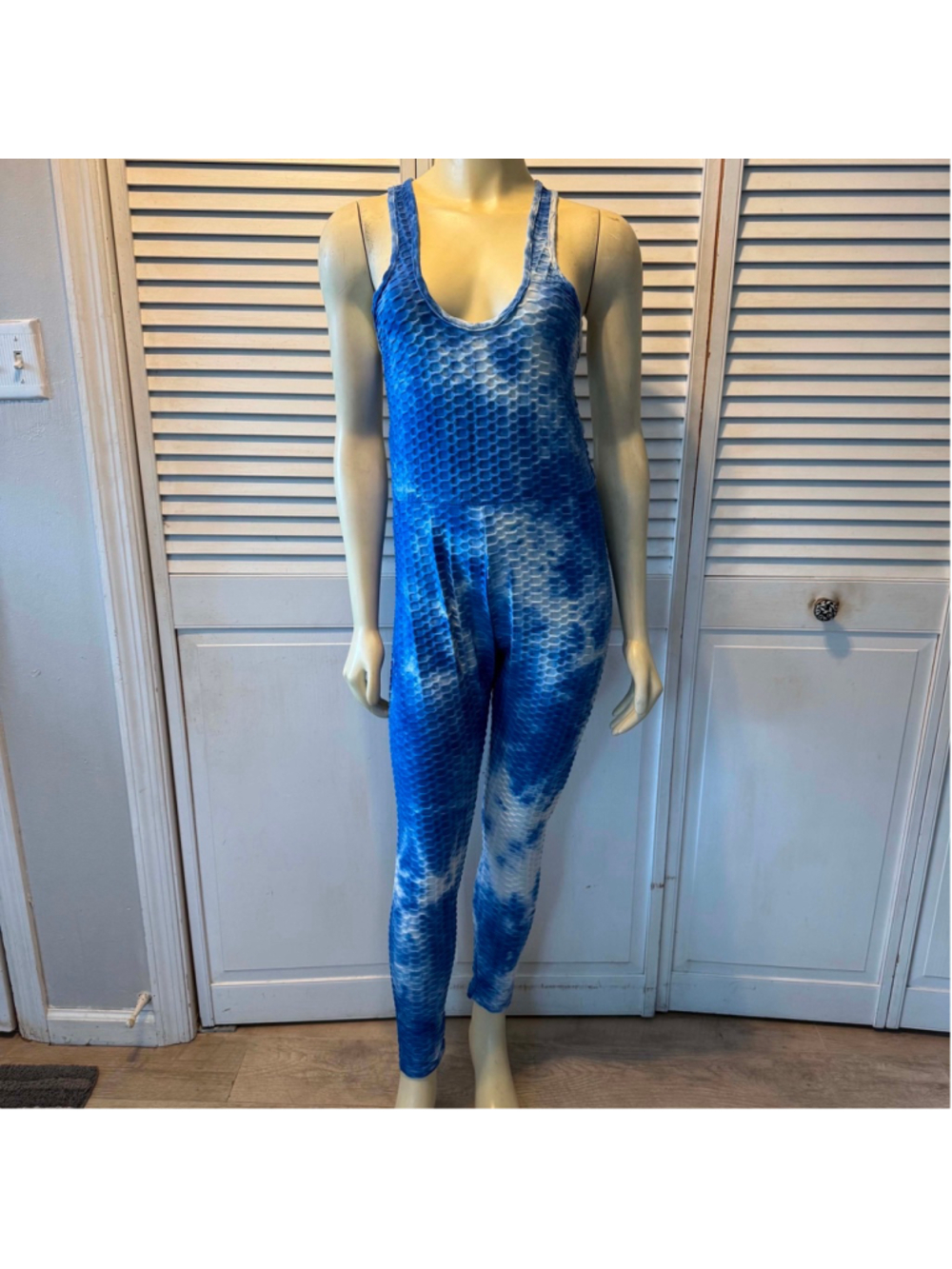 Women's No Comment Blue White Tie-Dye Jumpsuit XL